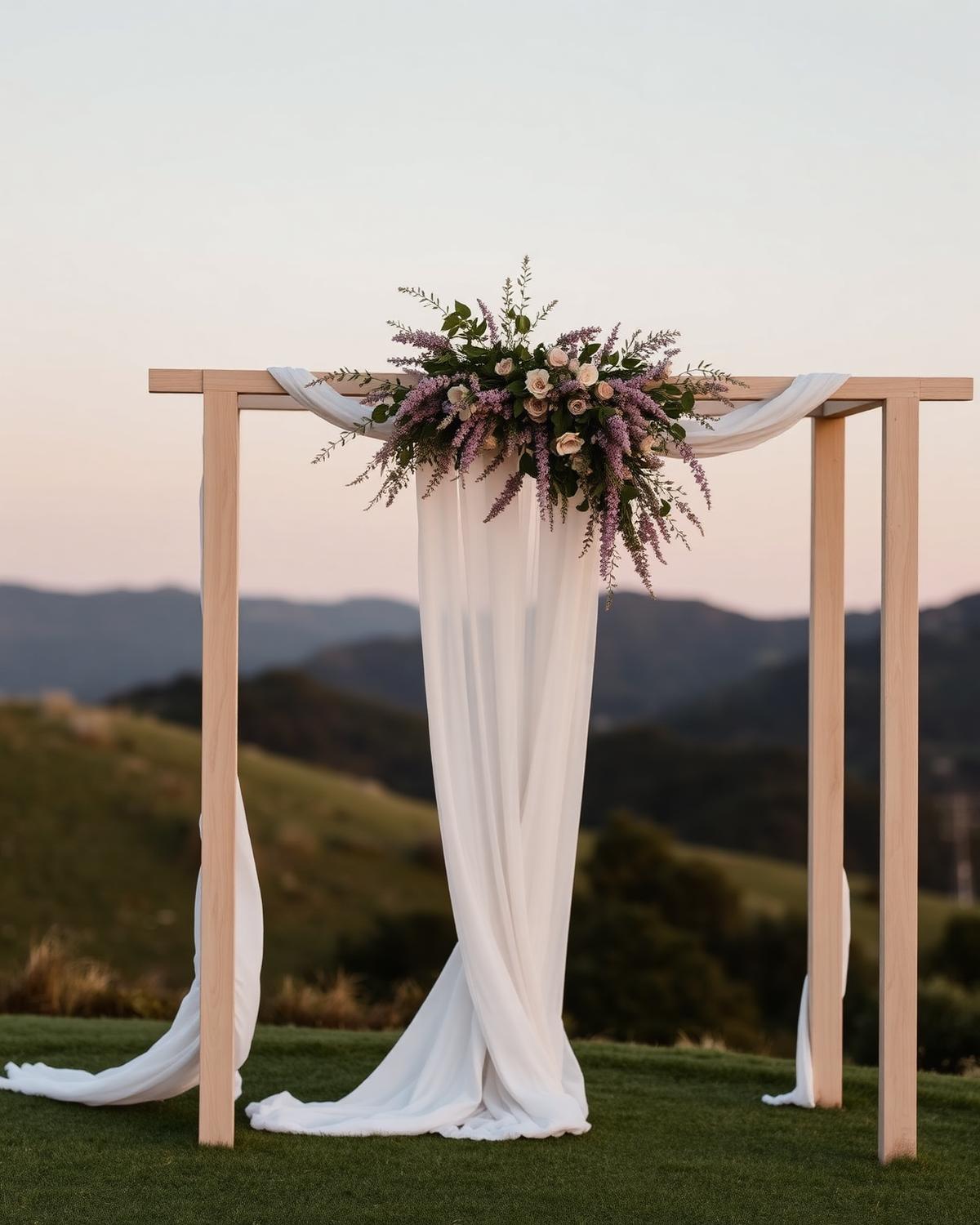 Wedding arch with lilac florals at Lilac Hill