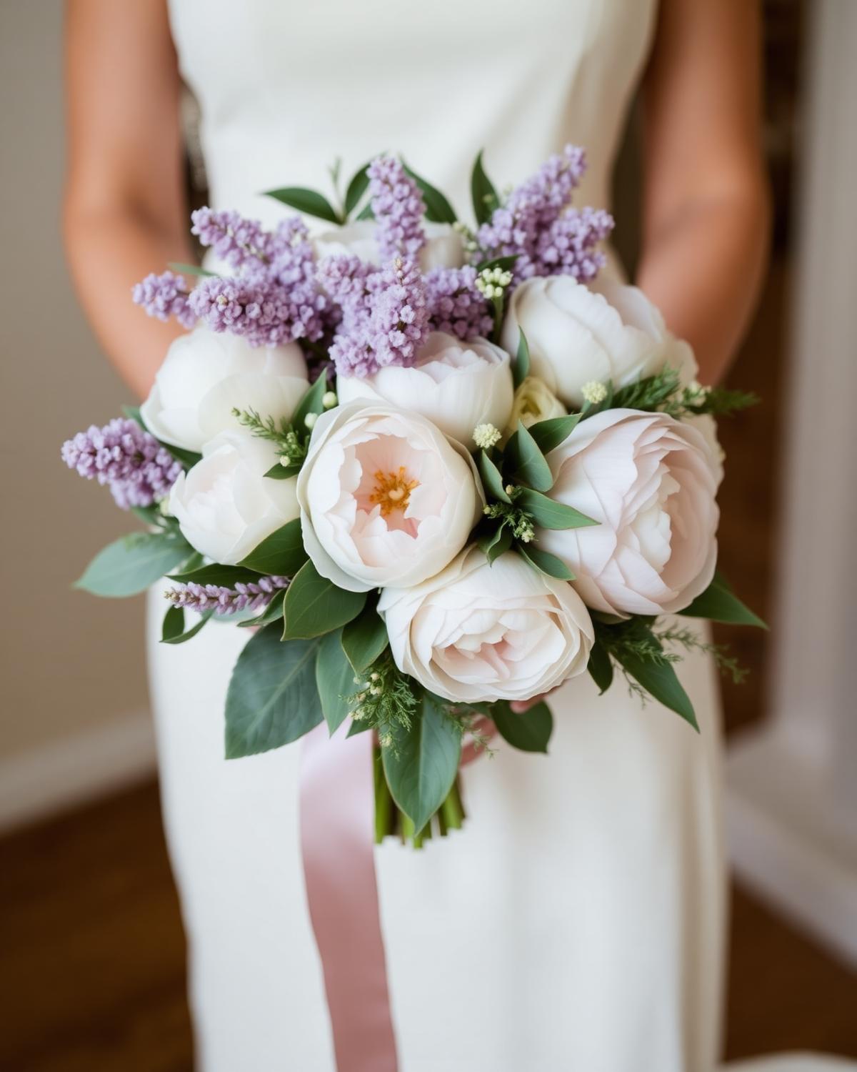 Bridal bouquet with lilacs and peonies