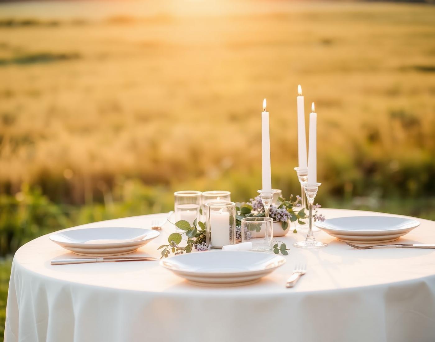 Sunset table setting with candles at Lilac Hill